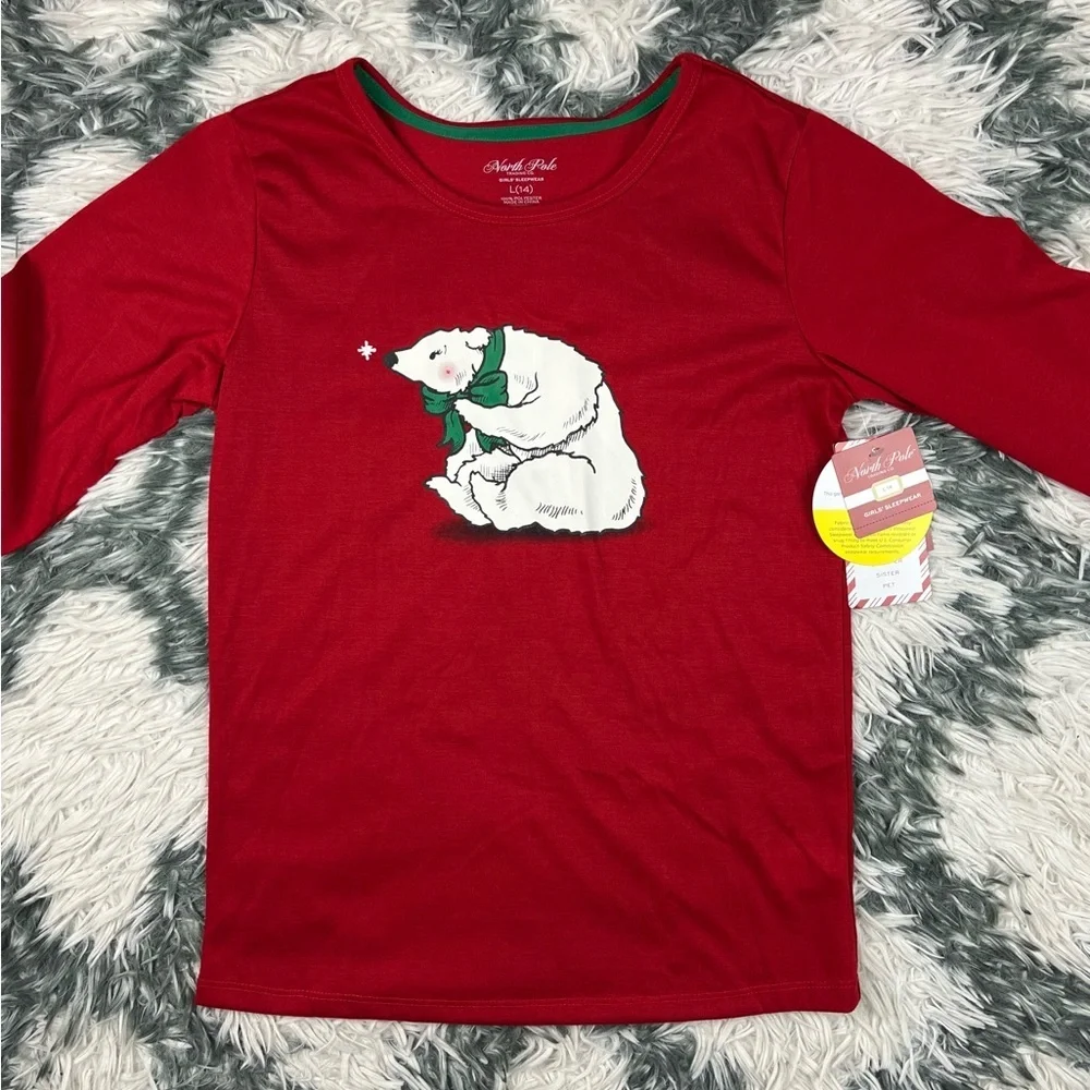 NWT North Pole Kids Girls Red Long Sleeve Sleep Shirt Size Large (14)